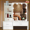 White Dressing Table With LED Lights Mirror 6 Shelves Stool Vanity Makeup Desk