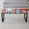 Rainbow Tempered Glass Rectangle Coffee Table Side End Table Metal Base Leg