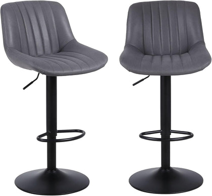 Bar Stools Set of 2 Swivel Counter Height Breakfast Barstools Adjustable Grey