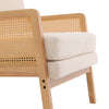 Beige Teddy Fleece Armchair Double Cushion Upholstered Accent Chair Wooden Frame
