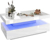 Wooden Coffee Table With Storage High Gloss Sofa End Table LED Light Living Room