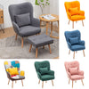 Fabric Armchair High Back Buttoned Upholstered Sofa Accent Chair with Foot Stool
