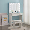 White Modern Dressing Table with LED Lights Mirror Vanity Make up Desk Stool Set