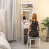 Small Dressing Table with Mirror LED Lights Vanity Desk with Fold-up Panel White