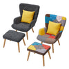 Fabric Armchair Buttoned High Back Upholstered Accent Chair w/Footstool&Pillow
