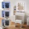 4 Drawers White Dressing Table Set Makeup Desk with Mirror Stool Shelf Storage