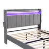 UPHOLSTERED PLATFORM BED 4FT6 DOUBLE BED FRAME WITH LED STORAGE HEADBOARD GREY