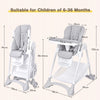 Baby High Chair Foldable Dining Chair Portable Adjustable Feeding Chair-Grey