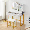 Dressing Table Vanity Set with Dimmable LED Light Mirror Socket Stool 2 Drawers