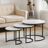MODERN SET OF 3 MARBLE EFFECT NEST OF TABLE ROUND SIDE TABLE WITH METAL FRAME