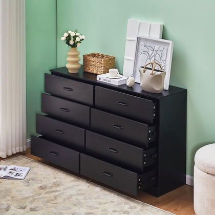 Large Double Dresser w/8 Drawers Bedroom Storage Sleek & Spacious Design Black