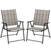 Set of 2 Patio Folding Chairs Outdoor Wicker Dining Chairs with Armrests
