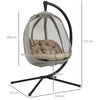 Folding Hanging Egg Chair with Cushion and Stand for Indoor Outdoor Khaki