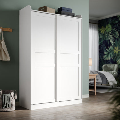 Modern 2 Sliding Door Wardrobe Matt White Storage Cupboards with 2 Hanging Rail