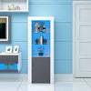 Tall Display Cabinet with High Gloss Grey Door and LED Light Wooden Bookshelf UK