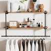 Industrial Pipe Clothes Rail Wall Mounted Garment Rack with 2Tier Shelves