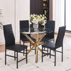 4x Black Faux Leather Dining Chairs & Round Clear Glass Dining Table Golden Legs