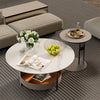 Round Marble Coffee Table Side Table Saddle Leather Storage Tray for Living Room