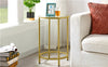 Gold Side Table, Round End Table with Glass Top and Metal Frame for Living Room