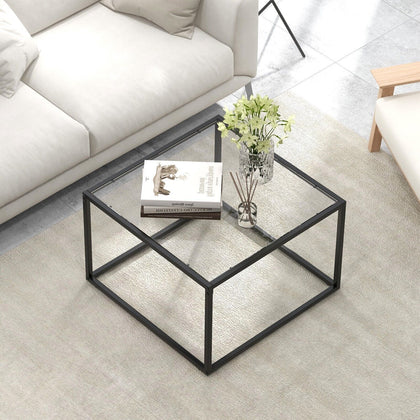 Modern Glass Coffee Table Square Snack Table Living Room Center Cocktail Table