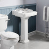 Traditional 590mm Wash Basin & Full Pedestal 2 Tap Holes Bathroom Sink Ceramic
