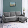 Grey L-Shaped Sofa w/3 Seater & Mobile Foot Stool, Modern Corner Sectional Couch