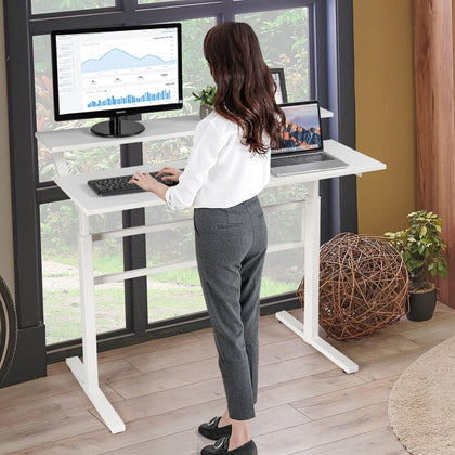 2-Tier Height Adjustable Standing Desk Home Office Sit to Stand Workstation