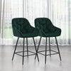2X Green Velvet Bar Stools Kitchen Breakfast Stool Footrest 65 cm Padded Seat