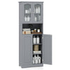 Tall Bathroom Grey Storage Cabinet Tempered Glass Door Pantry Cabinet