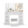 White Dressing Table Wood Makeup Desk with LED Mirror 7 Drawers Stool Bedroom