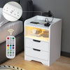 Nightstand White RGB Cabinet LED Modern Bedside Drawers Matte Table UK Socket