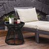 PE Rattan End Table, Round Side Table, Tempered Glass Top Coffee Table, Black