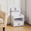White Tall Cabinet Bedside Table Storage Narrow Chest of 2Drawer&Shelves Storage