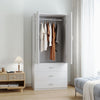 2 Door Wardrobe Double Wardrobe with 3 Drawers Storage Closet with Hanging Rail