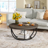 Round Coffee Table, Wooden 2-Tier Circle Coffee Table with Storage Shelves,Grey