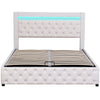 4ft6 Double Gas Lift Ottoman Storage Bed Frame w/ LED Lights Faux Leather White