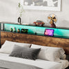 Double Metal Bed Frame with LED, Charging Station, Storage Headboard and Drawers