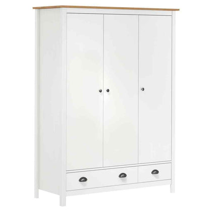 3-Door Wardrobe Hill White 127x50x170 cm Solid Pine Wood