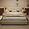 4ft6 Double Slatted Bed Frame, Headboard with Charging Port and Lighting Beige