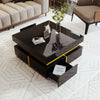 Modern High Gloss Black Side Coffee Table with 2 Storage Drawers for Living Room