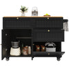 Kitchen Storage Trolley, Rolling Island Cabinet with Drop-Leaf Tabletop, Black
