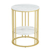 2-Tier White Marble Side Table Round Coffee Table Nightstand Jewellery Storage