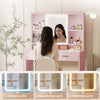 Gunji Dressing Table with LED Mirror 2 Drawers 6 Open Shelves Makeup Table Pink