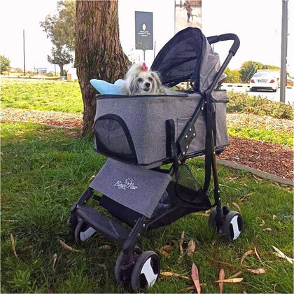 Luxury Folding 4 Wheel Pet Stroller Removable Carrier w/ Brake Adjustable Canopy