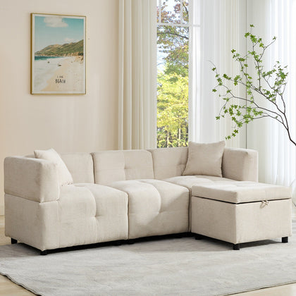 3 Seater Sofa L shape Fabric Corner Sofa with Detachable Storage Ottoman | Beige