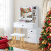 White Dressing Table Set Makeup Desk Mirror Stool Romovable Cabinet Wood Legs