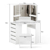 Dressing Table Corner White with 5 Drawer 3 Mirror Stool Makeup Dresser Set