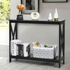2-Tier Console Table X-design Wooden Hall Desk Side End Table W/ Shelf HW65761BK
