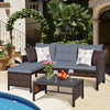 3PCS Outdoor Conversation Set Patio PE Rattan Sectional Sofa Table Furniture Set