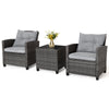 3Pcs Outdoor Conversation Set Garden Furniture Patio Rattan Sofa Table Set Gray